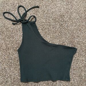 Aerie Black Ribbed One-Shoulder Crop Top